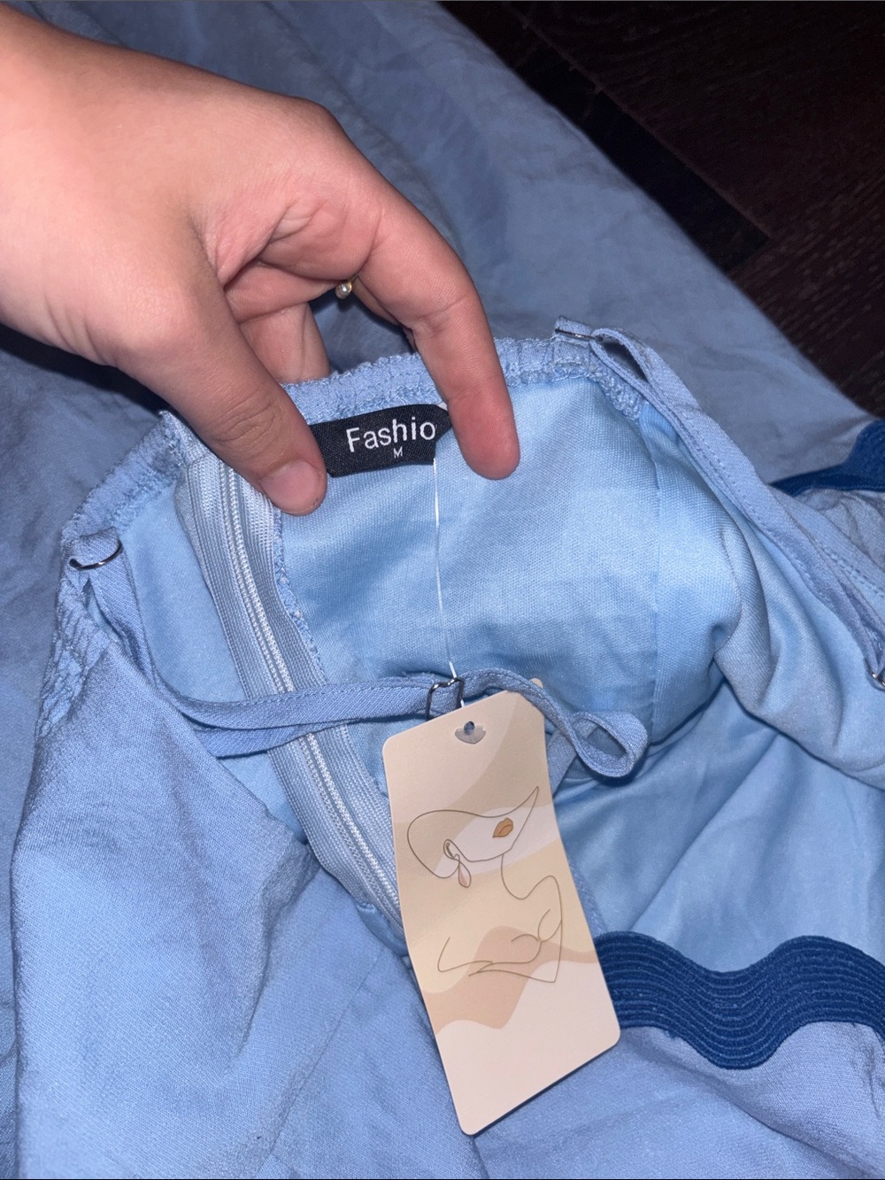 Amazon- Light Blue Maxi Dress with Navy Ric Rac Trim - Picture 3 of 3